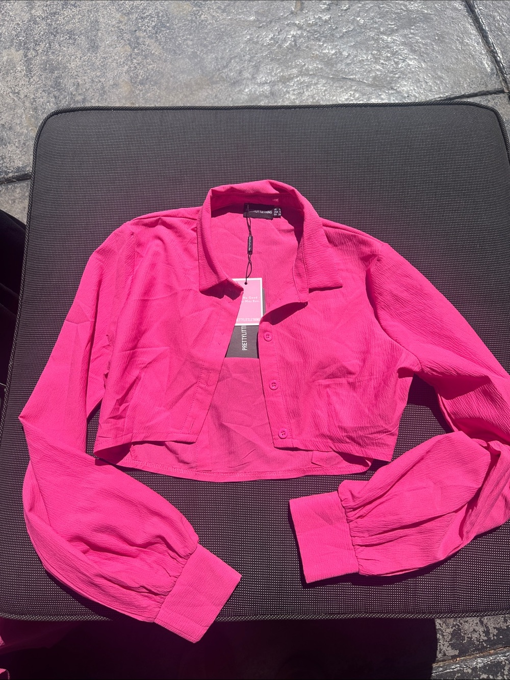 PLT set Cropped Button-Up Top and pant Set - Vibrant Hot Pink